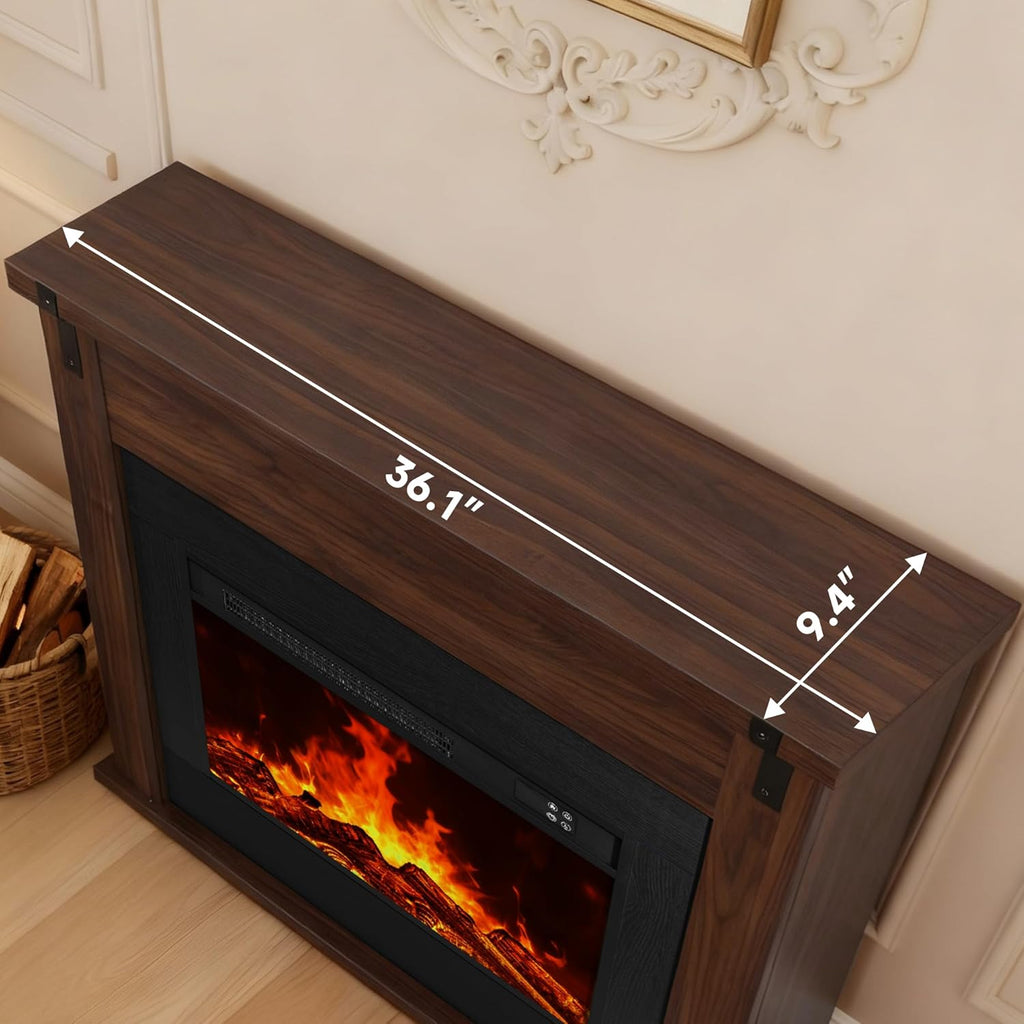 36" Modern Freestanding Electric Fireplace with Mantel, Minimalist TV Stand Electric for Living Room, Bed Room, Walnut