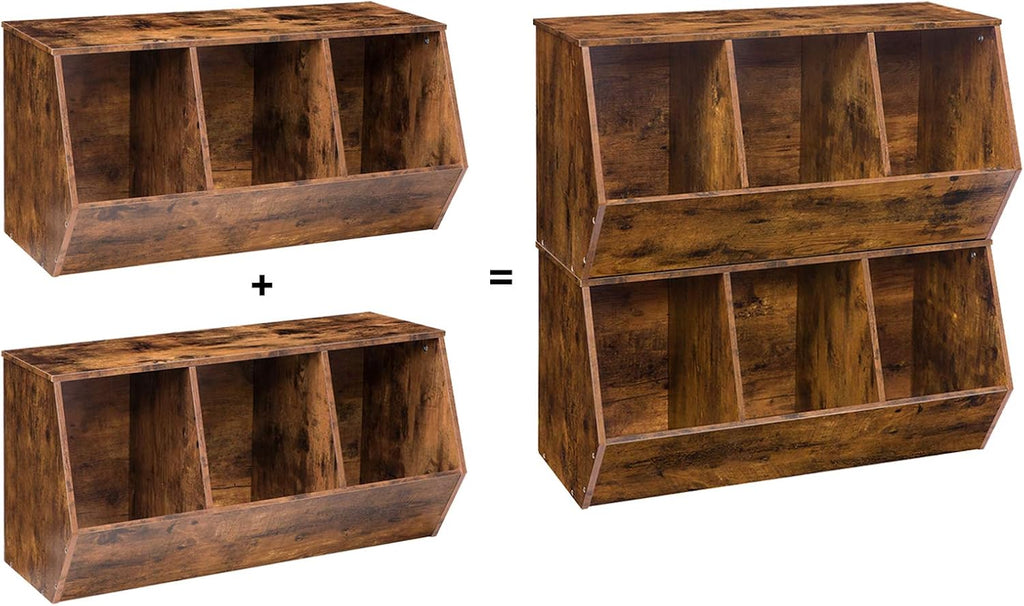 Toy Storage Cubby, Kids Bookshelf, Stackable 3-Bin Toy Storage Cabinet, Bookcase Footboard, Children's Toy Shelf