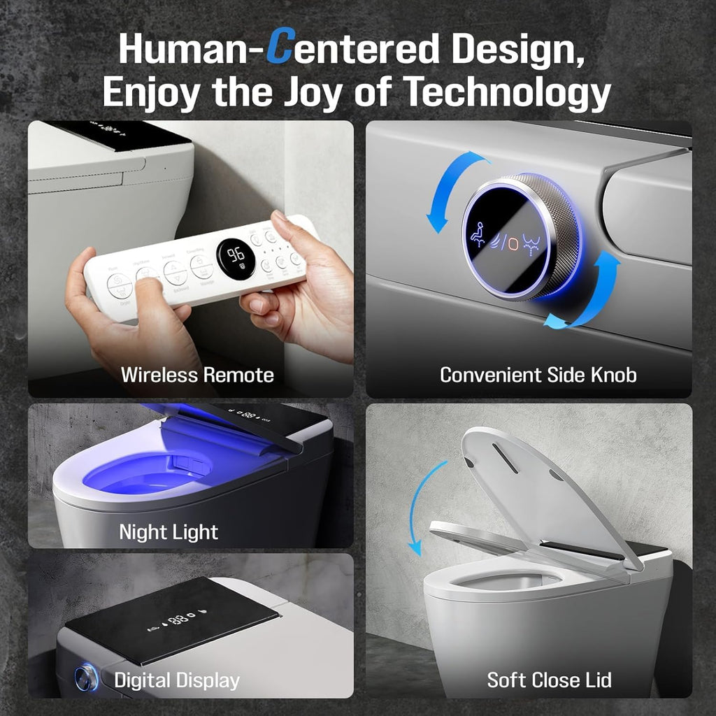 Smart Toilet with Bidet Built In, Heated Seat & Dual Auto Flush, Foot Sensor