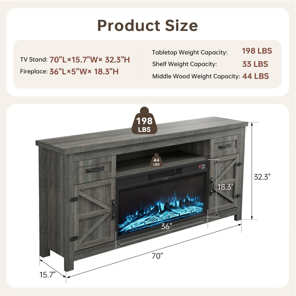 With Barn Door, 70 inch, Gray