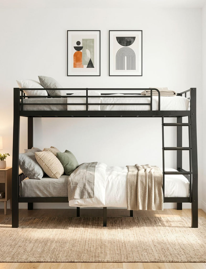Full XL Over Queen Bunk Bed for Adults, Heavy Duty Metal Bed Frame with Full-Length Guardrails & Anti-Slip Ladder