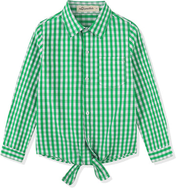 Girls Long Sleeve Button Down Shirt Tie Front Blouse Tops