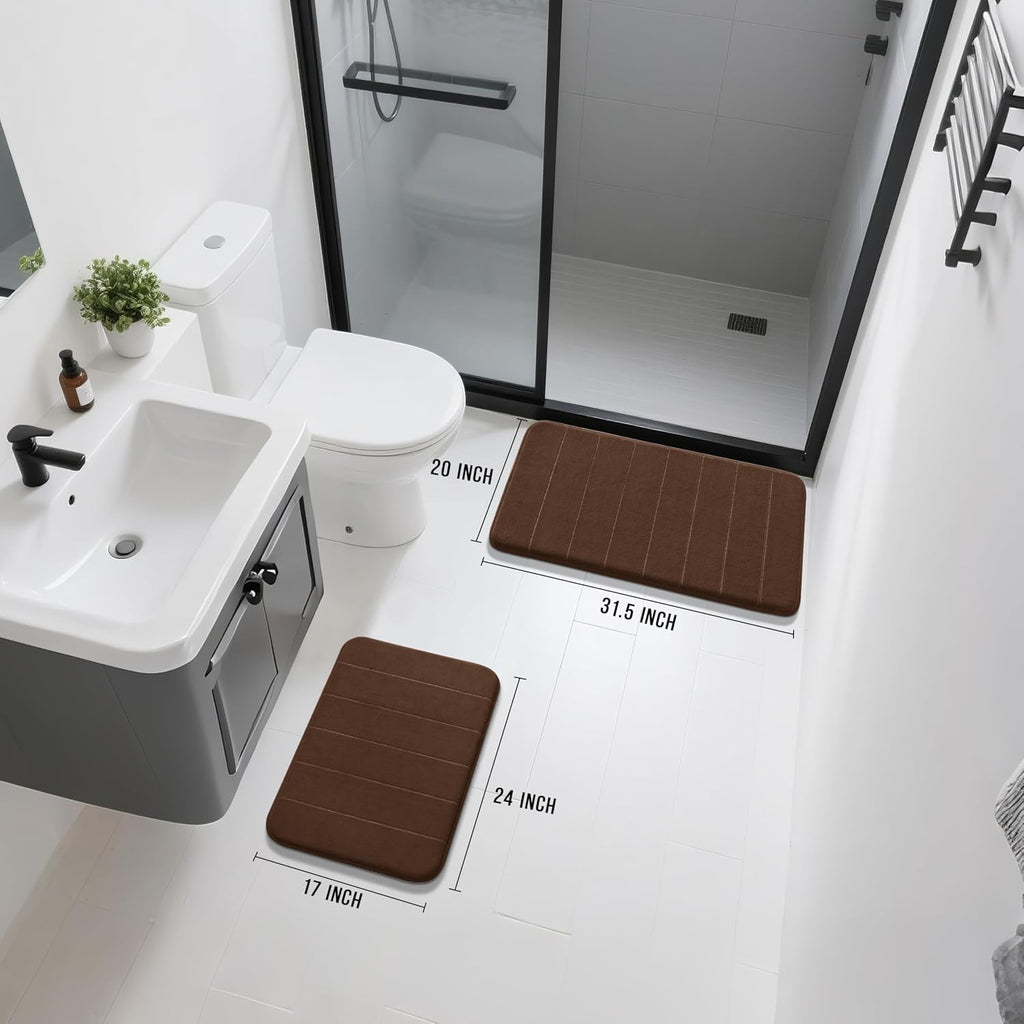 Memory Foam Bathroom Rugs Sets 2 Piece - Super Soft Absorbent Quick Dry Bath Mat Set, Machine Washable Non Slip Floor