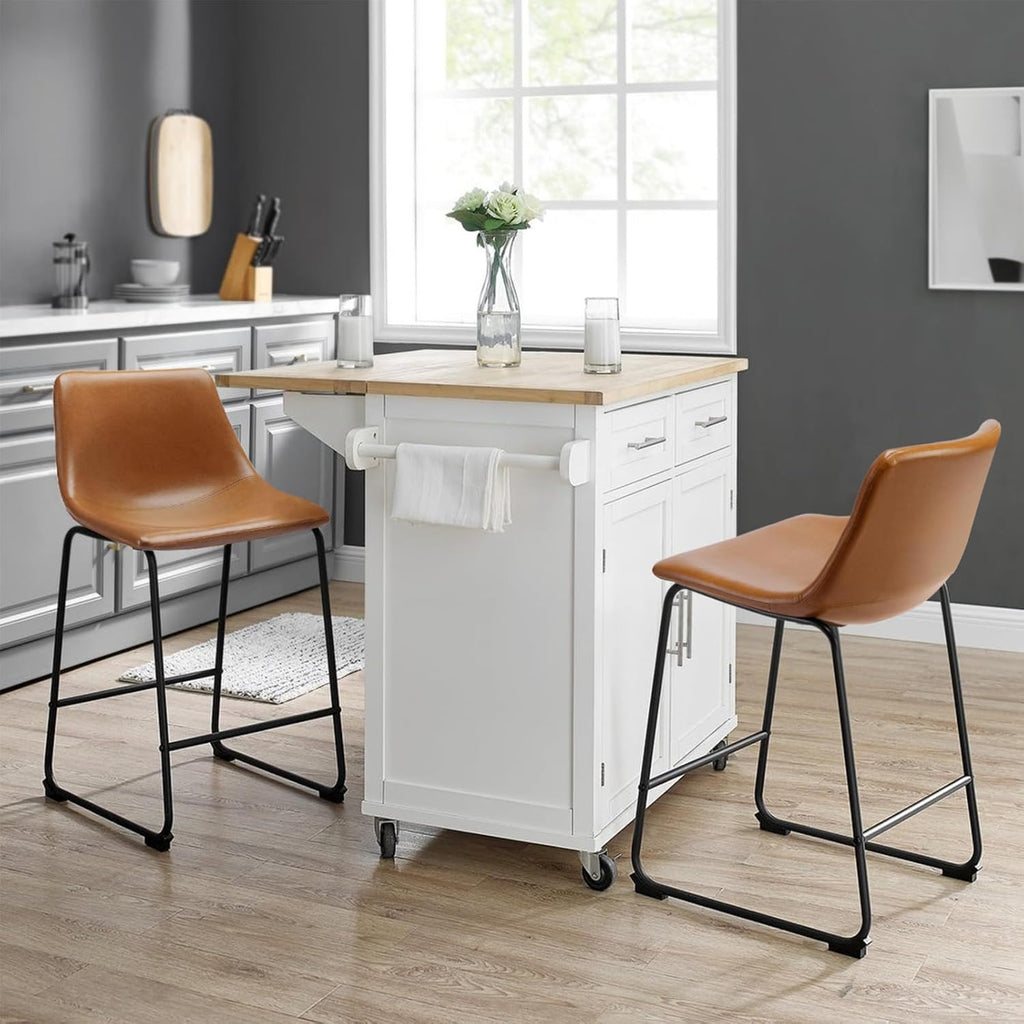 26 inch Bar Stools Set of 4,Counter Height Bar Stools with Back, Modern PU Leather Stools with Metal Leg and Footrest