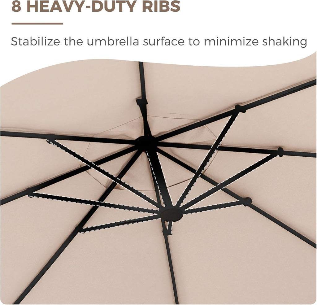 10x13 FT Outdoor Cantilever Umbrella with Base Large Aluminum Rectangle Offset Umbrella for Pool Garden (Champagne