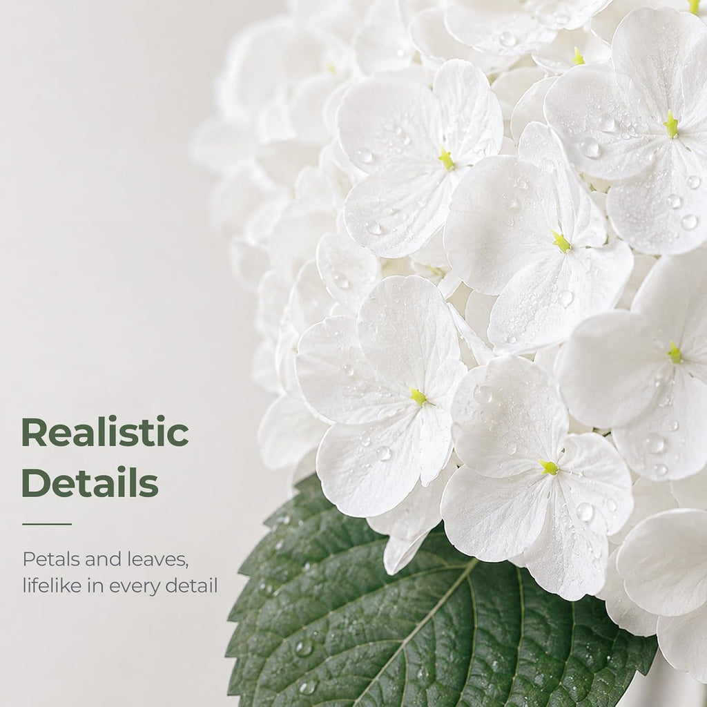 Hydrangea Artificial Flowers in Vase Fake Flowers Decor | White Real Touch Hydrangeas with Faux Water, Realistic Faux
