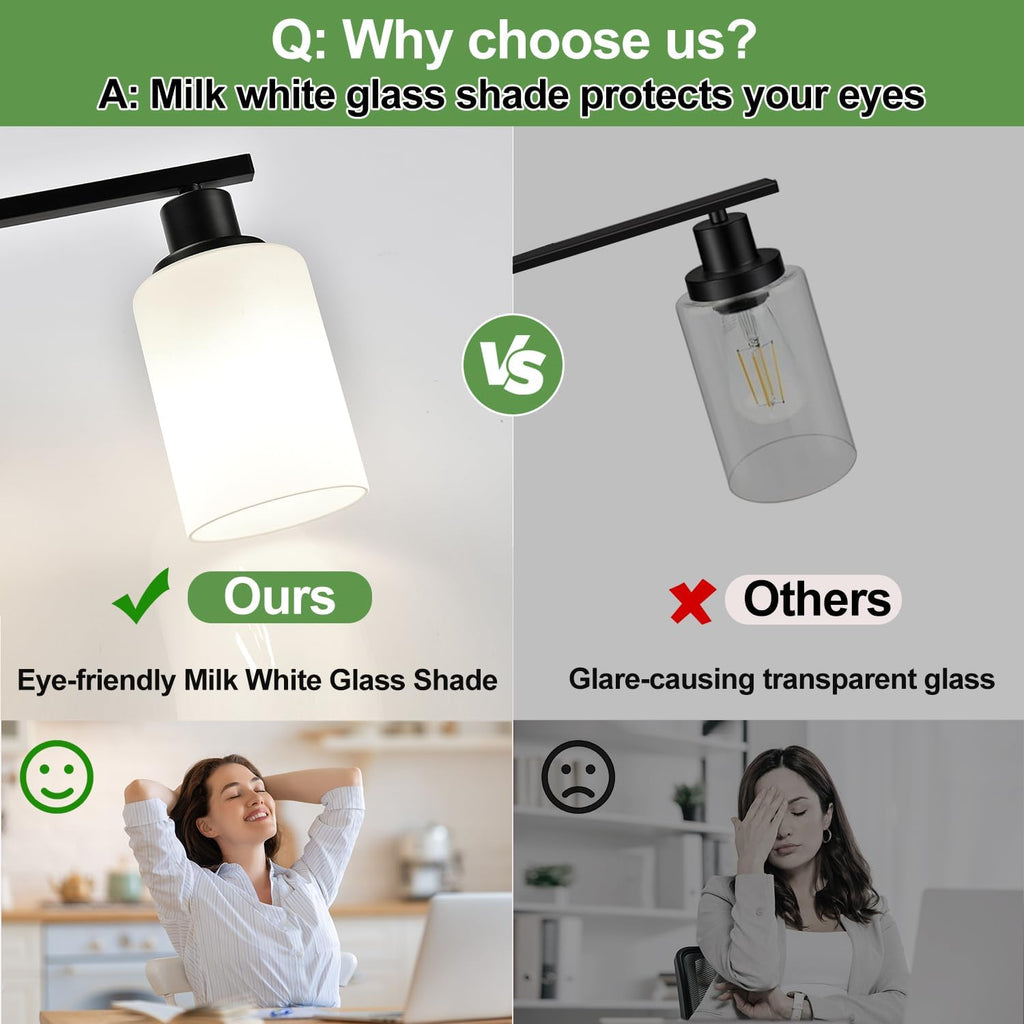 4-Light Bathroom Light Fixtures, Vanity Light with Milky White Shades, Matte Black Bathroom Light Fixtures Over