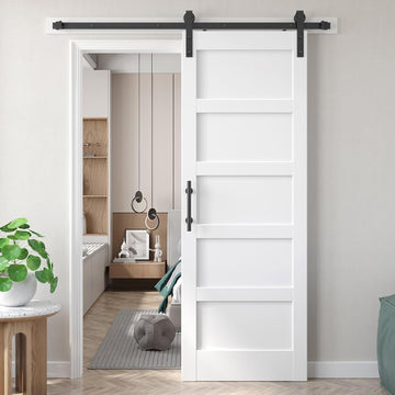 30inx80in White Barn Door and 5.5FT Sliding Barn Door Hardware Kit Included,Solid,MDF, PVC Surface,D