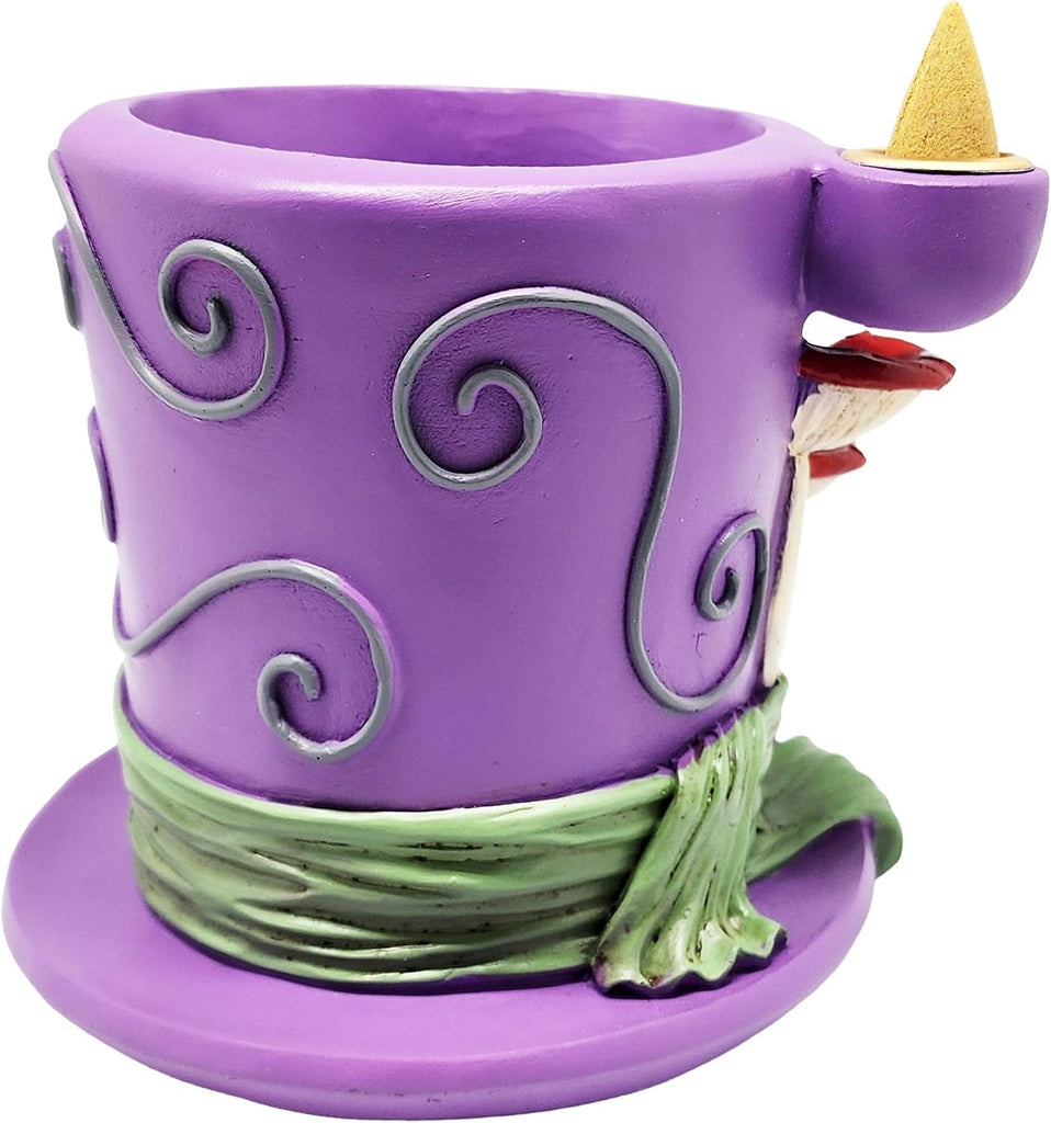 Wonderland Mad Hatter Backflow Incense Burner - 5 x 5 x 4 Inch Hand-Painted Cold Cast Resin Hat Burner with Top Tray