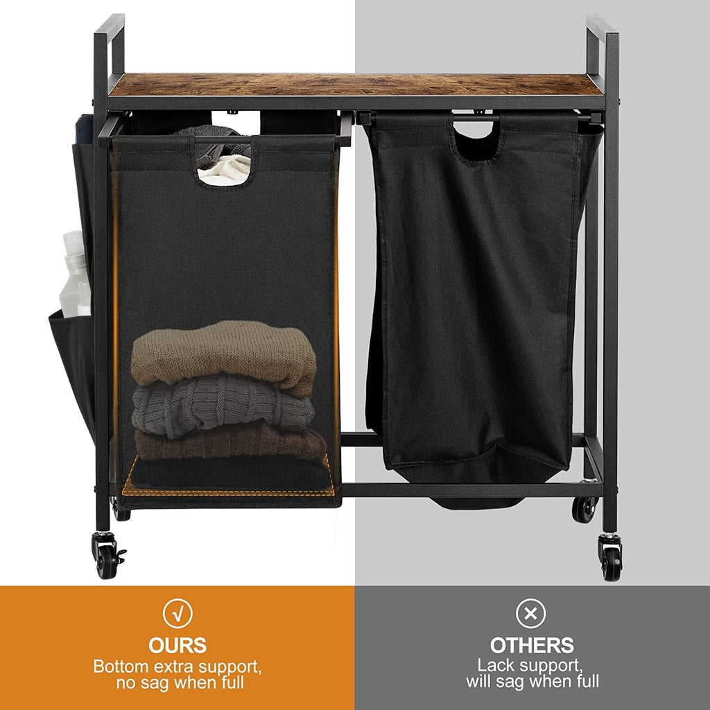 Double Laundry Hamper with Wheels, Rolling Laundry Basket Organizer | Laundry Hamper 2 section with Lid, Iron-Made