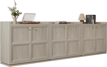 Buffet Cabinet with Storage 101" Sideboard Accent Storage Cabinet for Bedroom Dining Room Living Room Entryway with Doors & Shelves Modern Buffet Table with Golden Handle Credenza Side Board