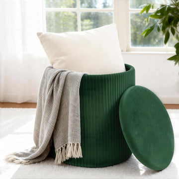 Round Ottoman with Storage, Velvet Foot Rest Stool