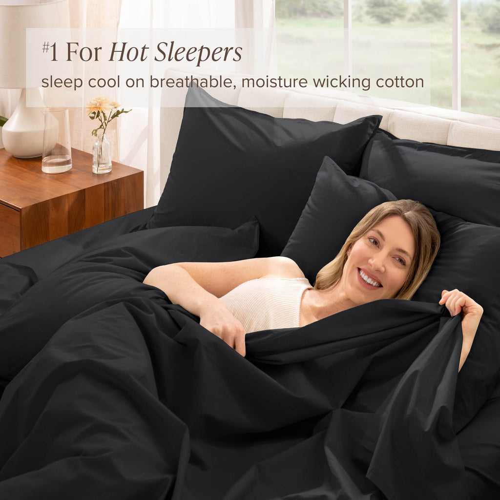 100% Organic Cotton Percale Sheet Set (Queen, Black)