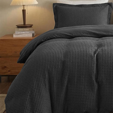 100% Cotton Full Duvet Cover Set with 2 Pillow Shams, Dark Grey