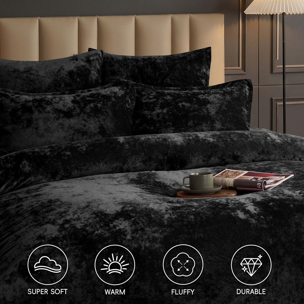 Crushed Velvet Comforter King Black, 5-Pc Winter Set
