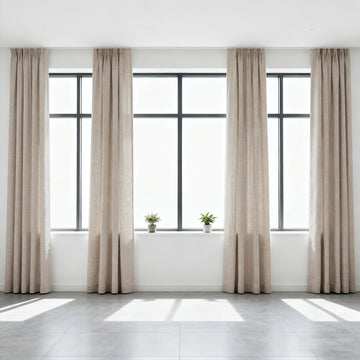 Taupe Flax Linen Pinch Pleat Curtains Drapes 2 Panel Thick| Semi Sheers Light Filtering Curtain