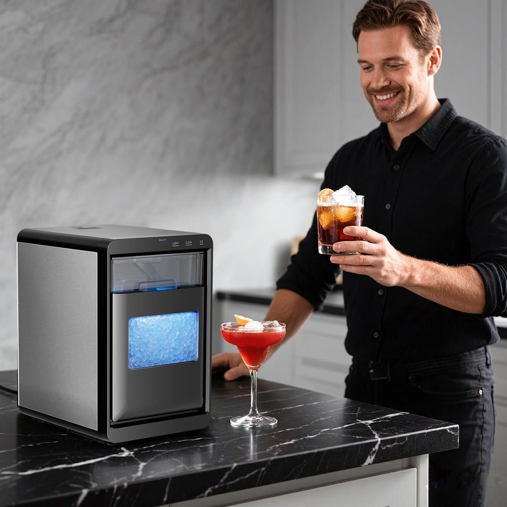Nugget Ice Maker Countertop - 44LB/Day, Self-Cleaning Portable Ice Machine with LED Display, 10-15 Minute Fast Ice