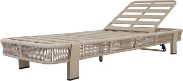 Outdoor Chaise Lounge Chair with 5-Position Adjustable Backrest Heavy Duty Iron and Rope Patio Recliner Deck