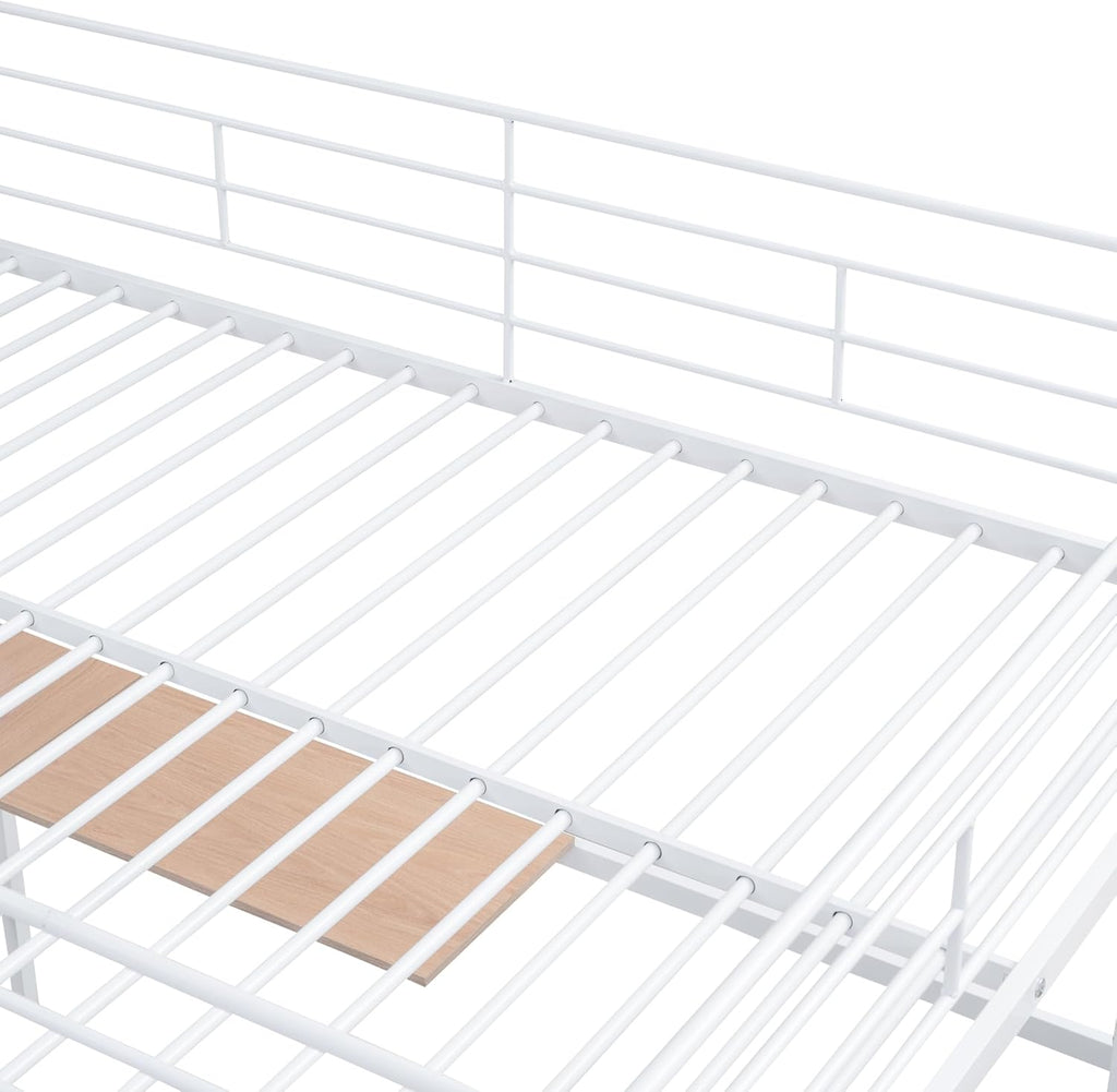 Full Loft Bed with Desk and Wardrobe and Storage Stairs, Loft Beds for Adults, Kids, Teens Metal, White