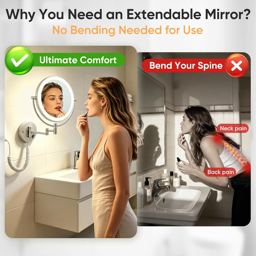 Plug in Wall Mounted Lighted Makeup Mirror 1X/30X Magnifying, AC Powered Double-Sided Magnification
