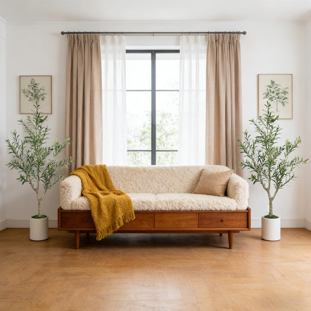 Faux Olive Tree 5ft Tall 2Pack with White Planter Decor