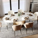 Modern Dining Table,71" Oval Sintered Stone Table with Bronze Carbon Steel Base for Dining Room,Kitchen,Home