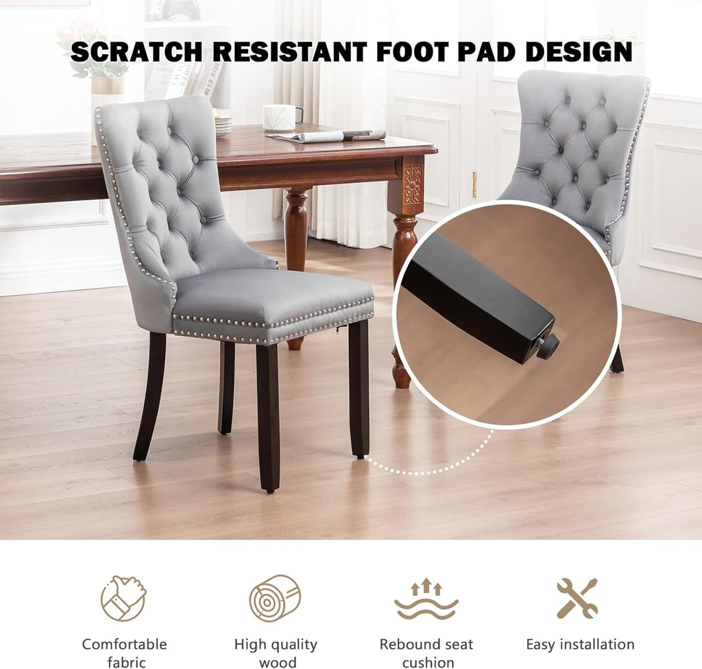 Velvet Dining Chairs Set of 4,Upholstered Dining Chairs with Ring Pull Trim and Button Back,Modern Seating for Kitchen
