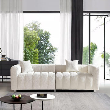84" Oversized Sofa,Modern Teddy Loveseat Sofa (Lvory White) | Upholstered Tufted Couch,with 2 Accent Pillow,3 Seater