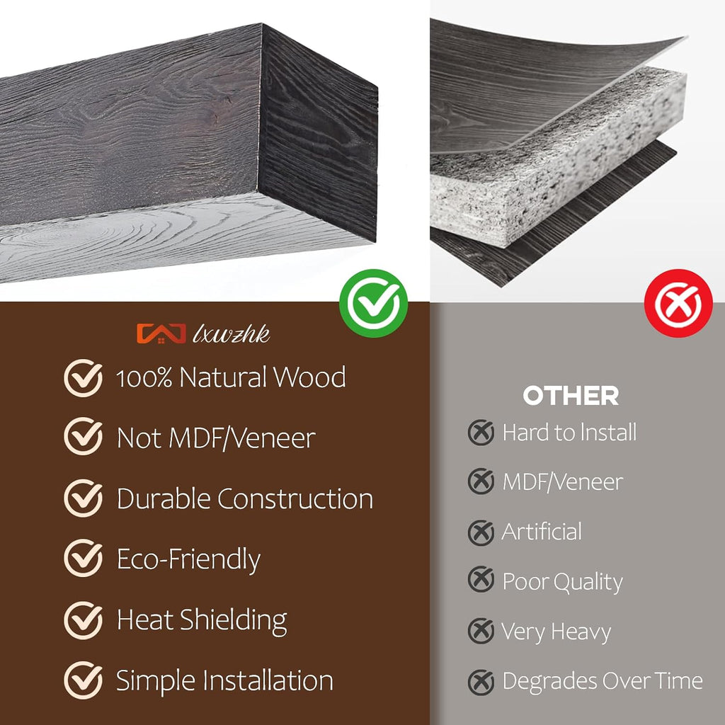 White Oak, 60 Solid Wood Floating Shelf Over the Fireplace, Wall-Mounted Rustic Mantel, Blackish Gray