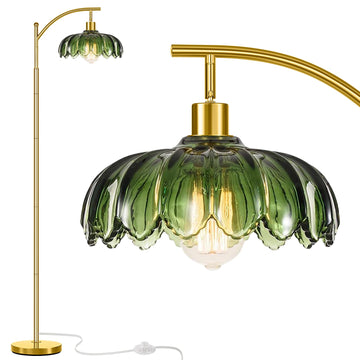 Gold Floor Lamp, Unique Vintage Standing Tall Lamp, Mid Century Modern Floor Lamps Arc Green Glass Floor Lamps Corner