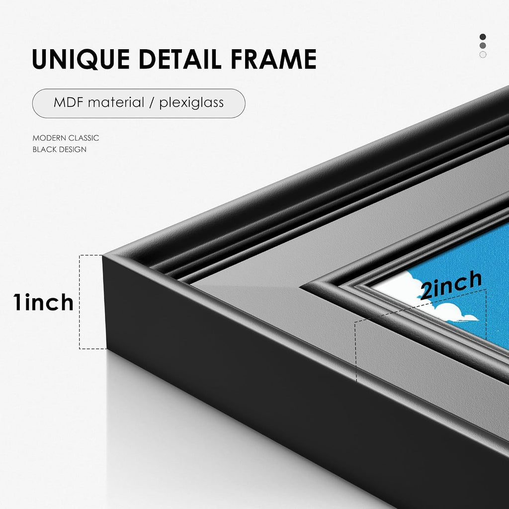 24x36 Poster Frame - 2-Inch Black Wide Border for Wall Hanging | Engineered Wood Frame with Plexiglass. For Posters