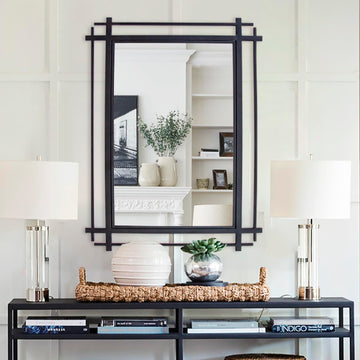 Large Living Room Mirror, 47'' x 24'' Black Wall Mirror Decor, Modern Accent Mirror with Metal Frame