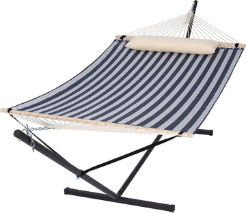 Double Hammock with Stand Included, Outdoor Portable Hammock with Stand, Blue