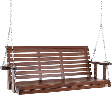 Wood Porch Swing 5.5FT, Patio Bench Swing for Courtyard & Garden, Upgraded 880 lbs Strong Load Capacity, Heavy Duty