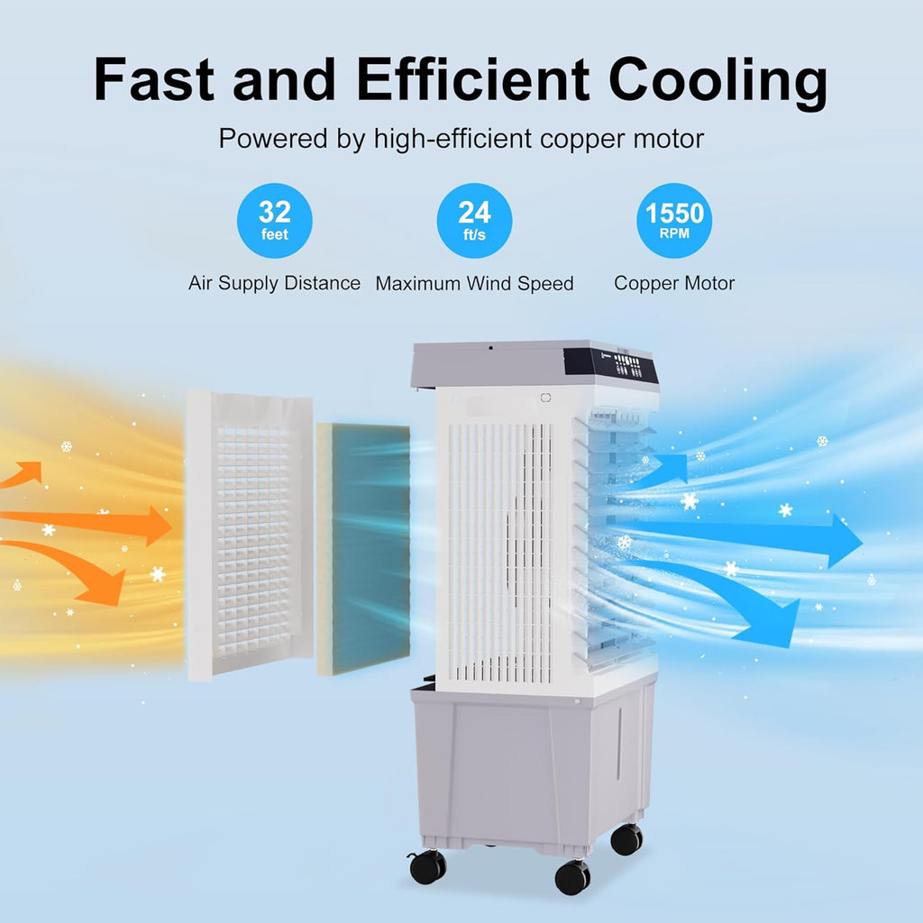 1800 CFM Evaporative Air Cooler, 3-IN-1 Swamp Cooler Air Conditioner with Copper Motor, 5.3 Gallon Water Tank