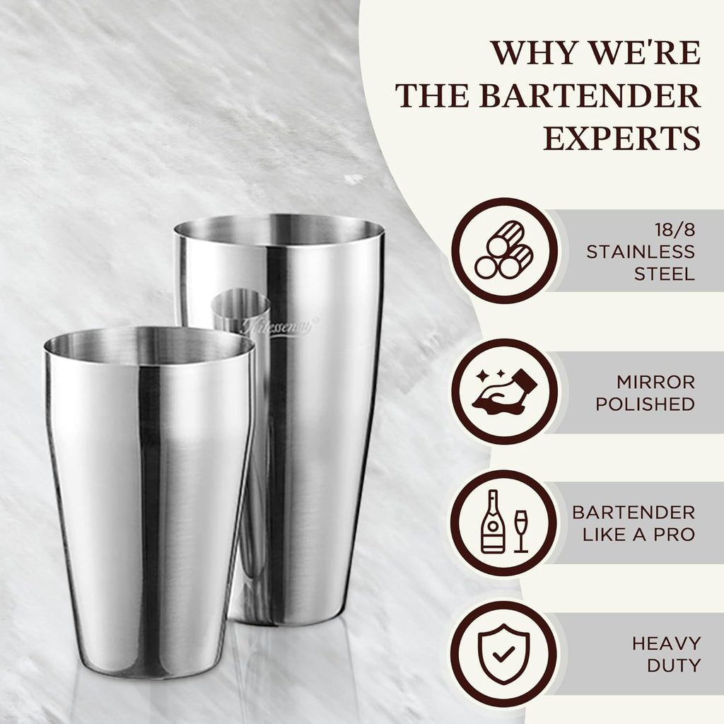 Cocktail Shaker Set, 2-Piece Boston Shaker Set for Drink Mixing, Premium 18/8 Stainless Steel Martini Shaker for