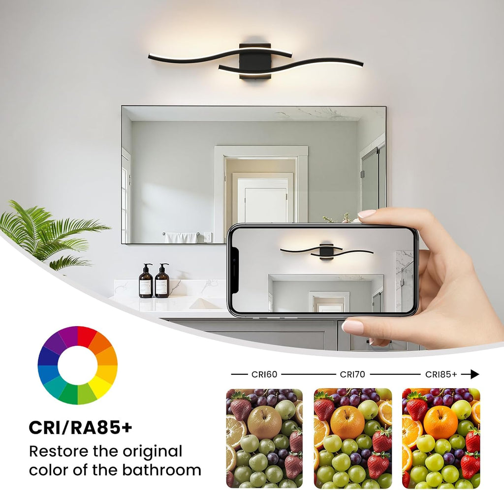 Bathroom Vanity Lights Over Mirror: 31.5 Inch 20W Black LED Bathroom Lighting Fixtures 5CCT Dimmable 2700-5000K