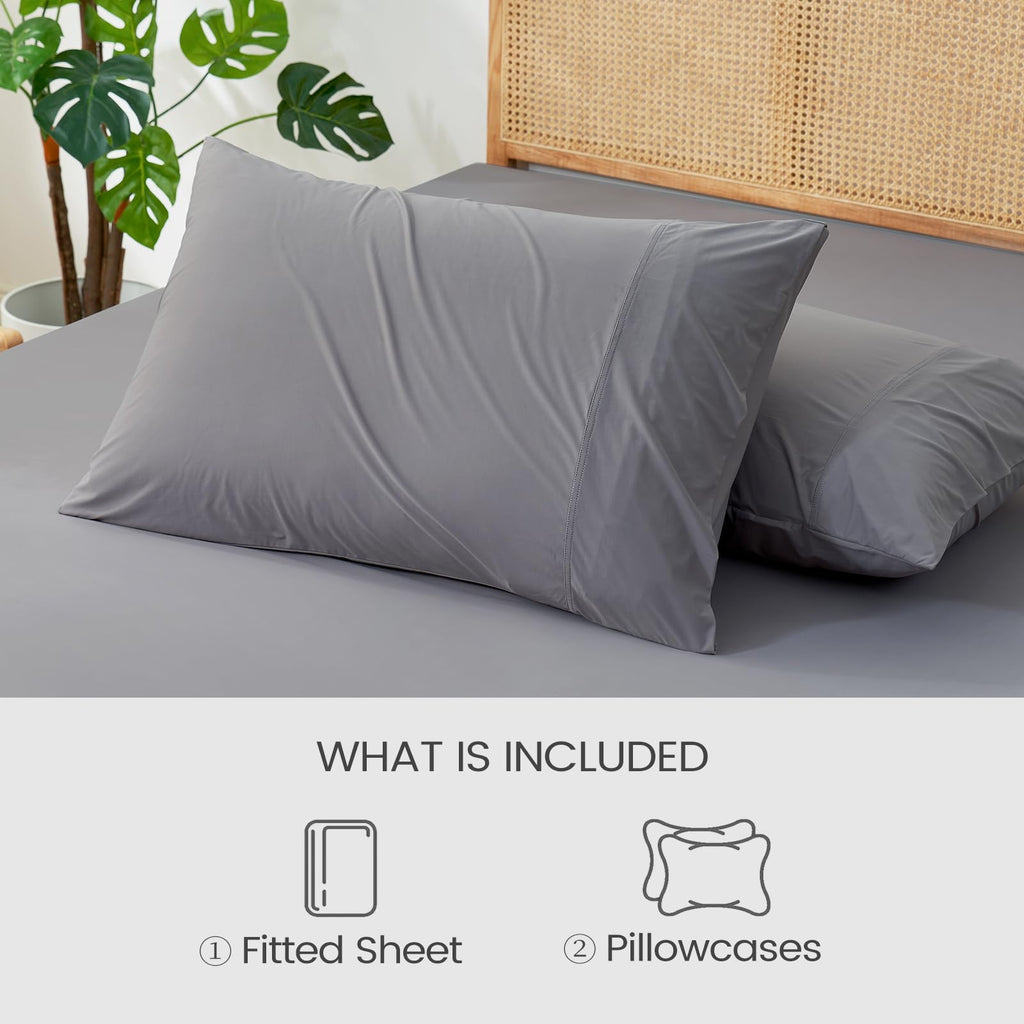 Cooling Fitted Sheet Set, Queen, Dark Gray