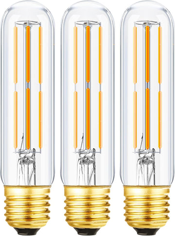 T10 Led Bulb,Dimmable Tubular Vintage LED Edison Bulbs 6W,Equivalent 60 Watt,600LM,Warm White 2700K,Clear Glass,E26 (3 Pack)
