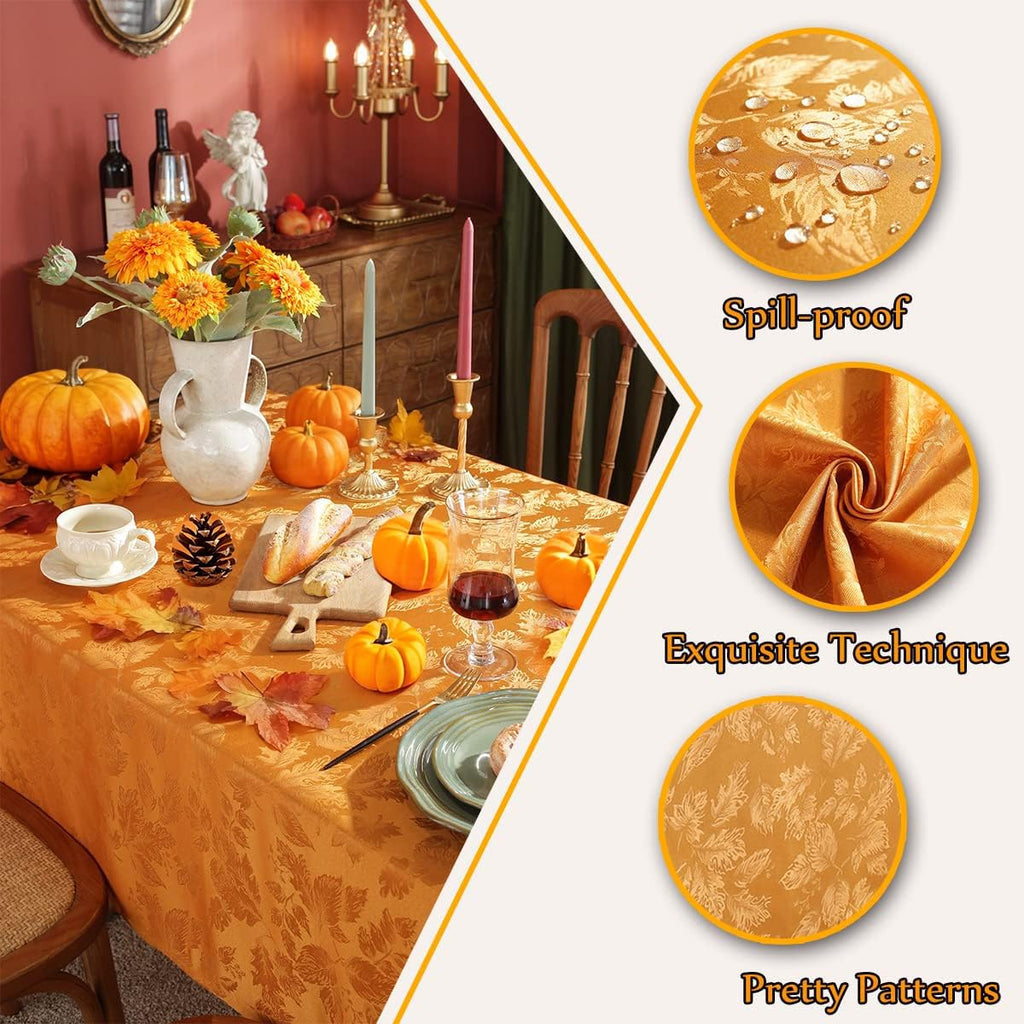 Fall Jacquard Tablecloth Rectangular 60 x 84 Inch, Amber