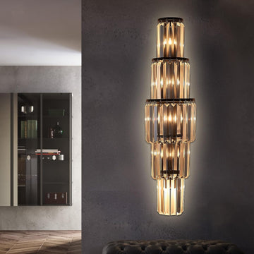 29.5 inch Modern Wall Sconce Crystal Vanity Wall Sconce Lighting 5-Light Black Wall Light Fixtures for Bedroom Living