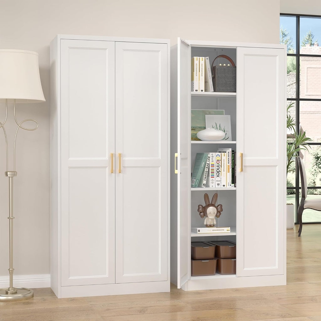71"Metal Pantry Storage Cabinet with Doors & 4 Adjustable Shelves | Kitchen Pantry Cabinet,White Kitchen Cabinet with