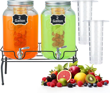 2 Gallon with Stand & Fruit Infuser, Stainless Steel Spigot - for Parties, Drink Dispensers with Lids for Lemonade