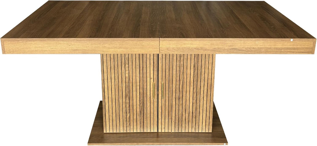 63"-79" Extendable Dining Room Table for 6-10 People, Modern Minimalist Dining Table with 2 Tier Storage, Space