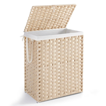 Laundry Basket with Lid, 90L Wicker Laundry Hampers, Summer Sand
