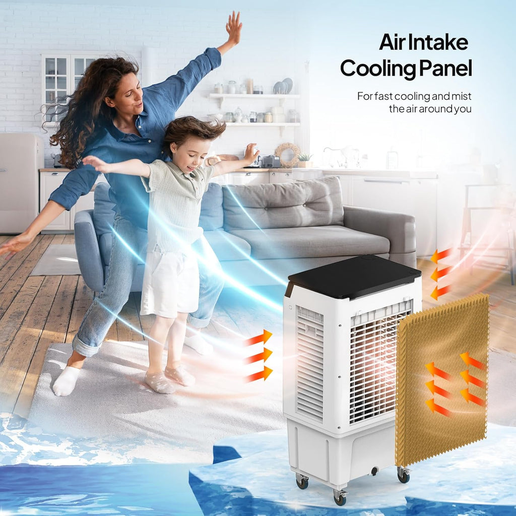 2300CFM Portable Air Cooler, 7.9Gal/30L Evaporative Swamp Cooler, 3-IN-1 Cooling Fan with Remote Control