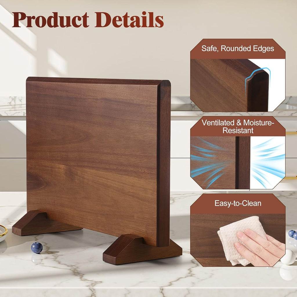 Magnetic Knife Block, Double-Sided Thick Acacia Wood Knife Holder Stand with Strong Magnets, Multifunctional Kitchen