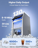 Commercial Ice Maker Machine, 130 lbs/24h with 30 lbs Storage Capacity, Built-in/Freestanding/Under Counter
