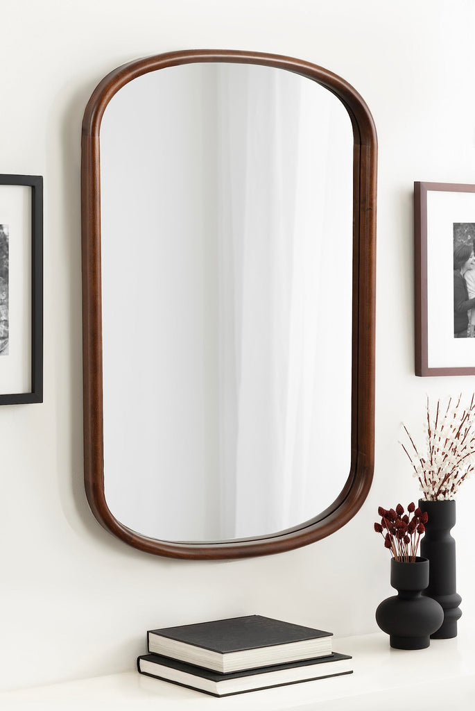 Talma Arched Oval Wall Mirror; 24 x 36; Dark Walnut; Transitional Capsule Mirror with Solid Poplar Wood Frame and