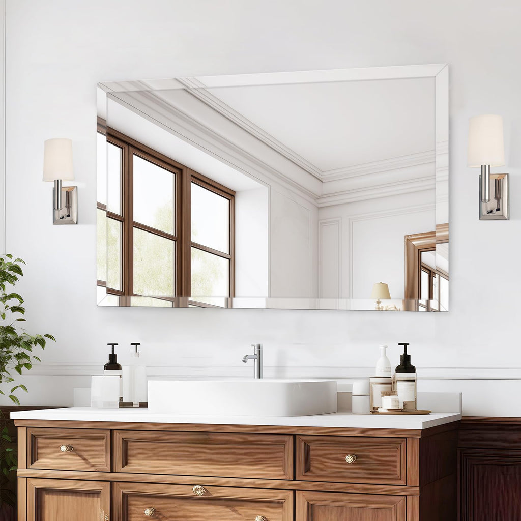 40x30 Inch Rectangle Frameless Mirror, Beveled Bathroom Mirror